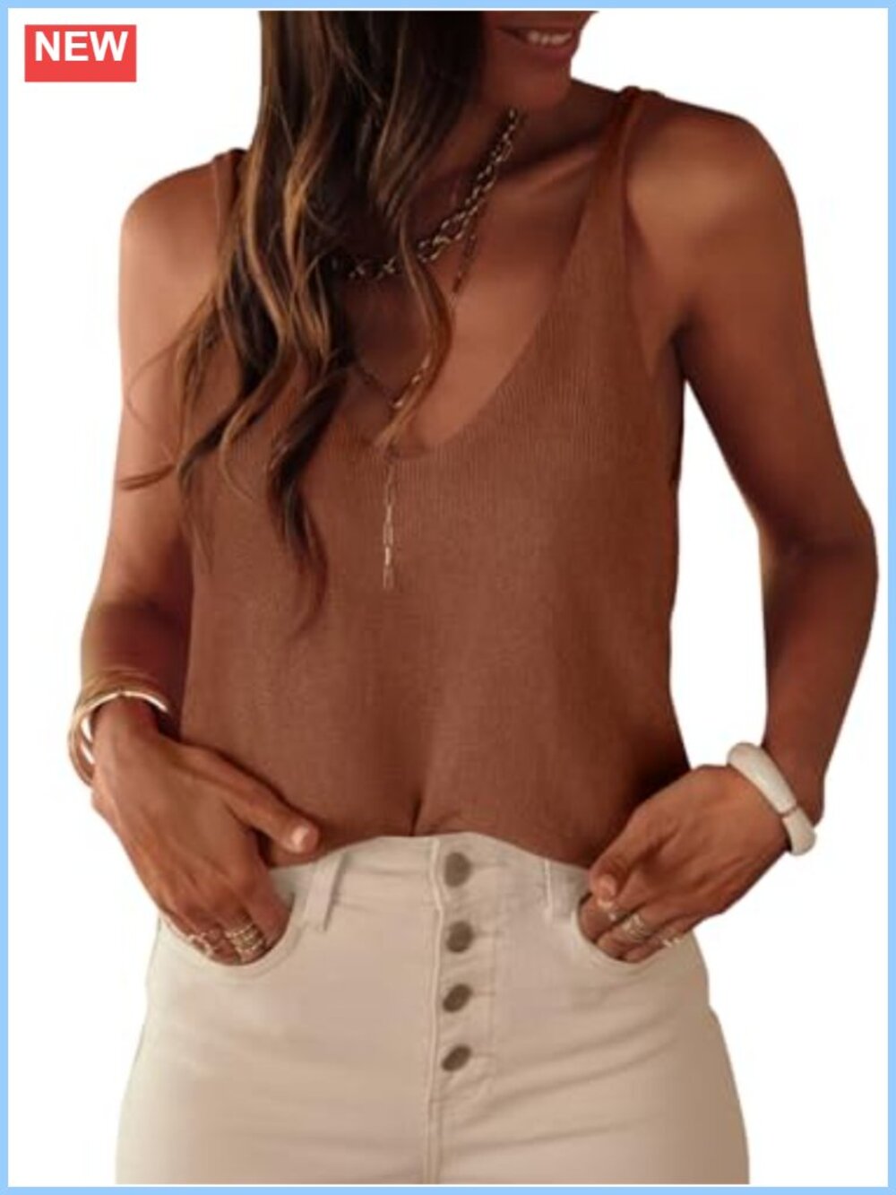 Ribbed Knit V Neck Loose Fit Sweater Tank Top Sleeveless Cami